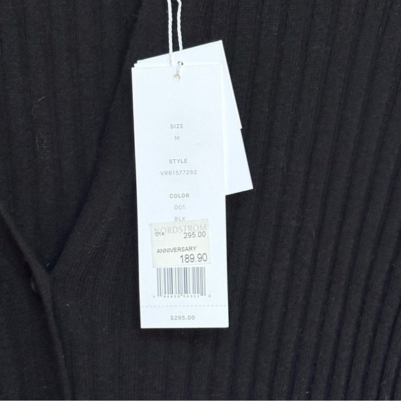 NWT Vince Black 100% Cashmere Ribbed Button Front Pocket Cardigan Sweater M - Picture 6 of 13